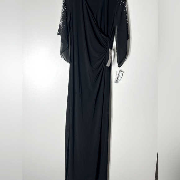 MSK Womens  Beaded Trim Chiffon Sleeve Surplice Maxi Gown, black size S - Picture 8 of 13